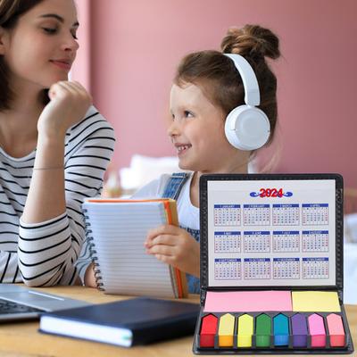 Desktop Calendar with Colorful Sticky Notes Easy-Peel Strong Stickiness 2024 Calendar Sticky