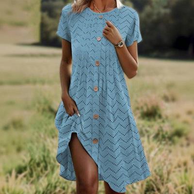 Europäisches & Amerikanisches Sommer Polka Dot Kurzarm Rundhals Knopfkleid