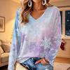Women's V-Neck Long Sleeve Christmas Printed Lightweight Top for Spring and Summer