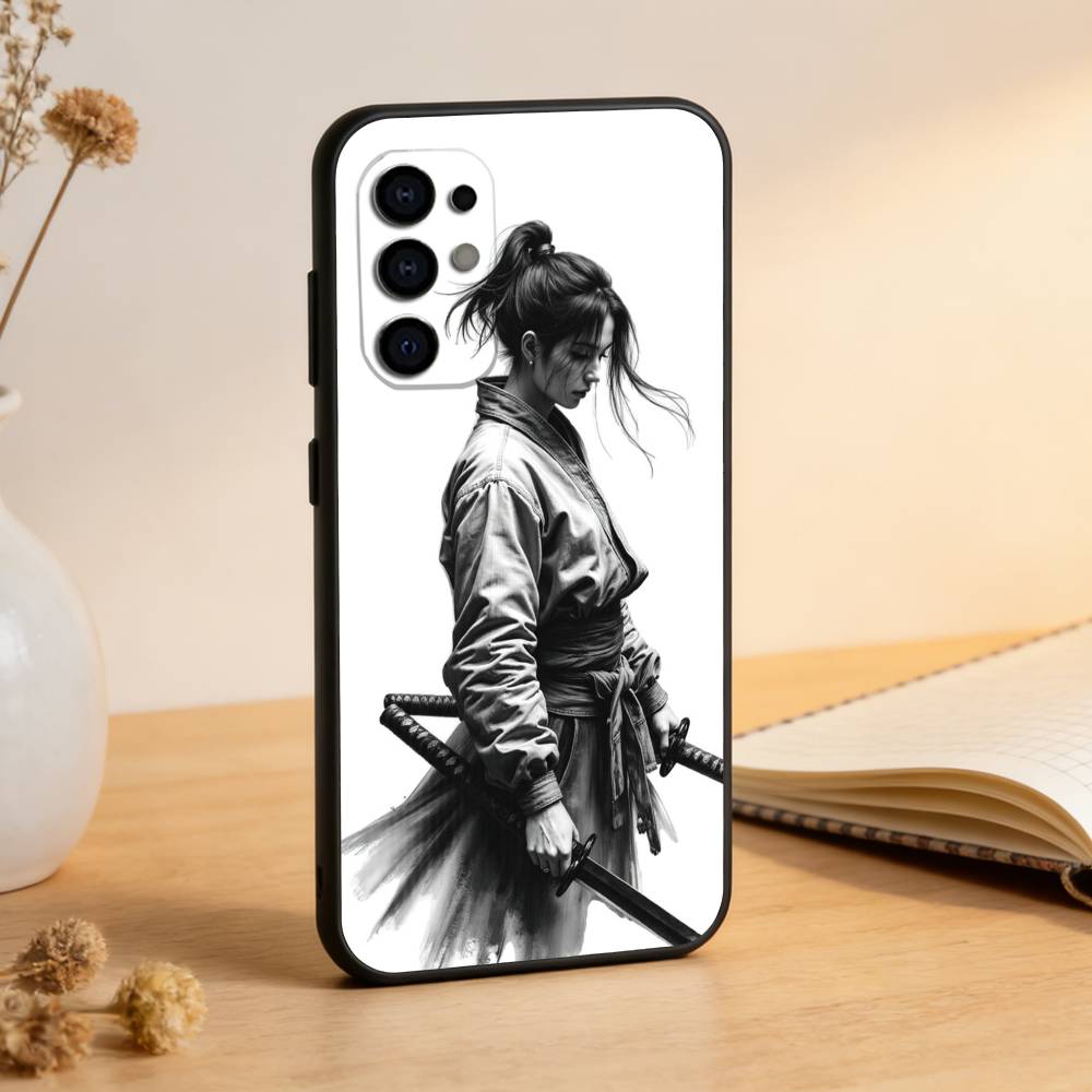 Samurai Warrior Geisha Phone Case For Samsung S25,S24,S21,S22,S23,S30,Ultra,S20,Plus,Fe,Lite,Note,10,Black Cover
