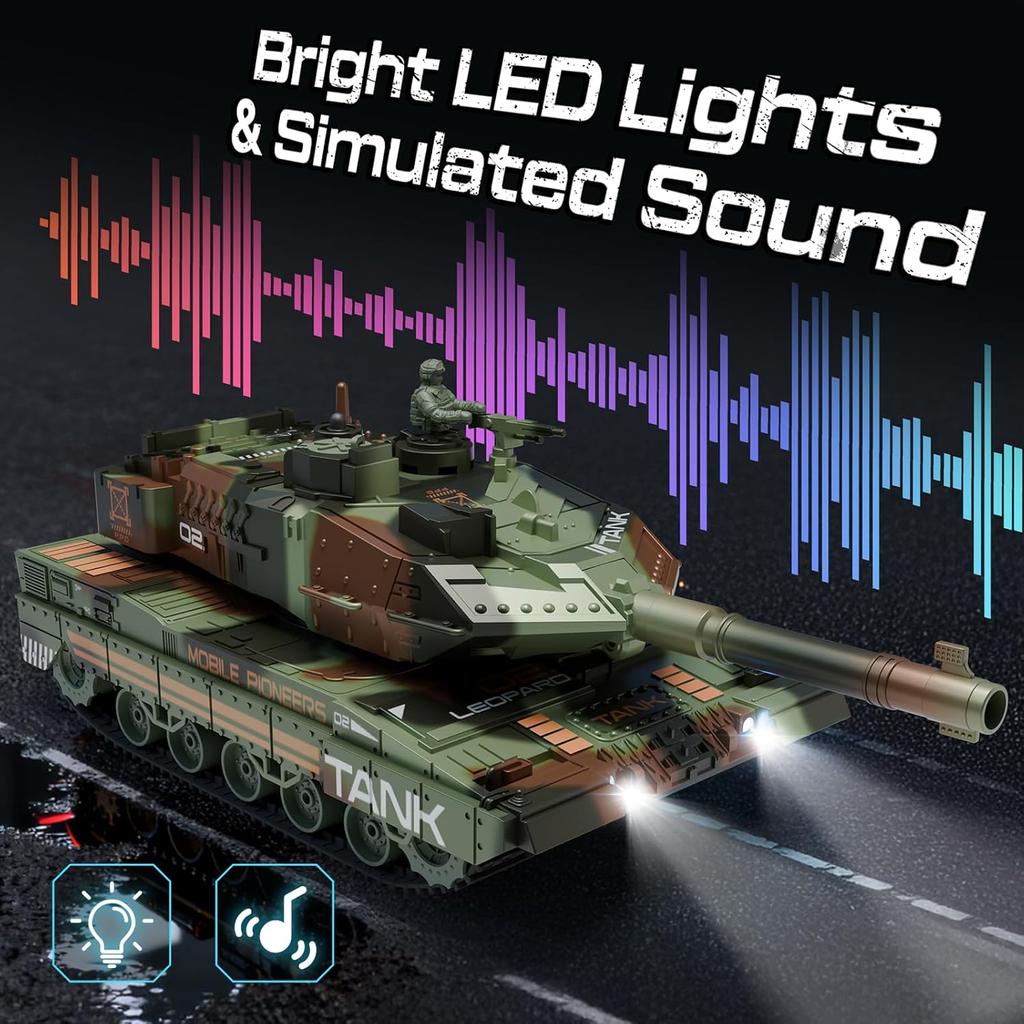 13 Channel 2.4G RC Tracked Simulation Army Tank Water Bomb Spray with 330° Rotating Turret One-Key Auto Demo Sound & Light & Smoke Military Vehicle