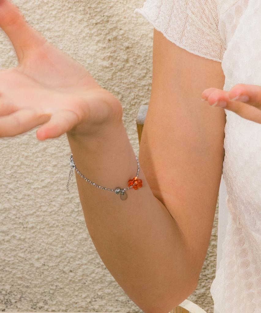 Pearly More Orange Flower Ball Chain Bracelet_Pm24B004Hs
