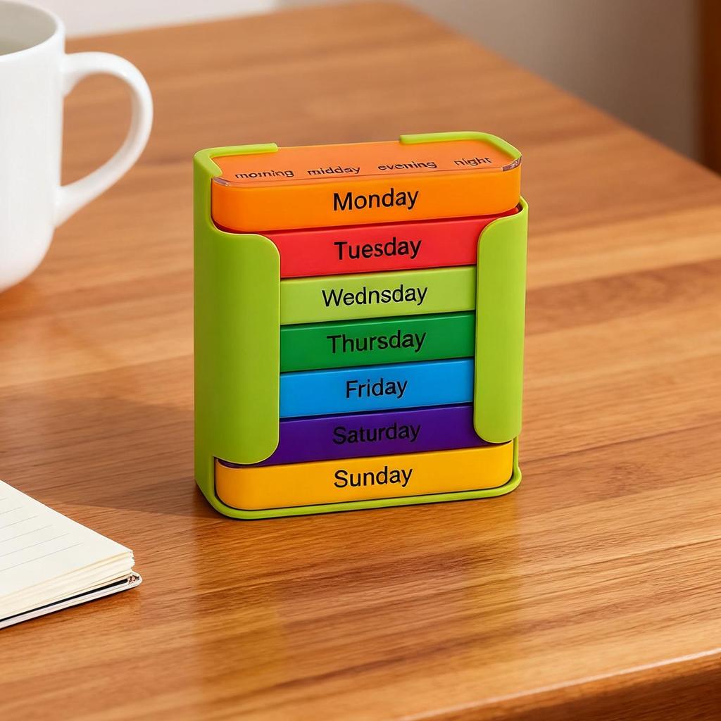 Portable Weekly 7 Days Pill Box Colorful Design Stackable 4 Times A Day Medicine Storage Dispenser Plastic Pill Organizer Boxes