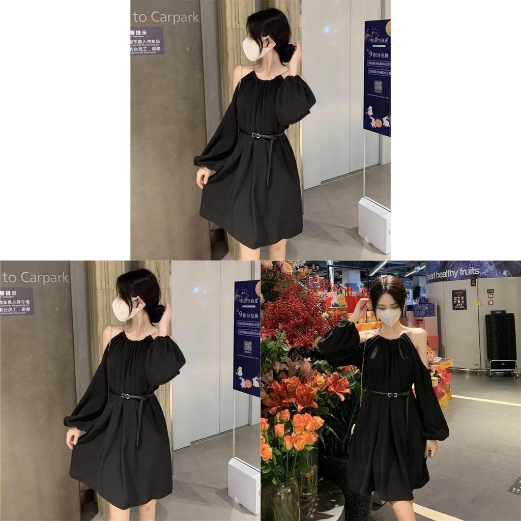 Modern French Designer Dress With Long Sleeves For Casual Fall Wear