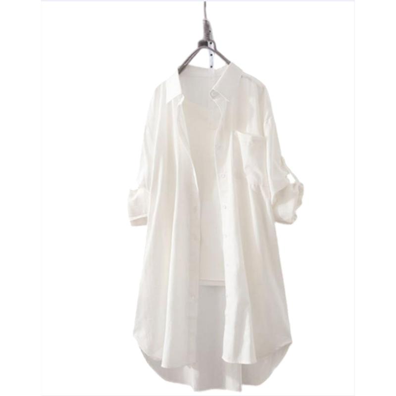 White Shirt Women Spring Summer Korean Fashion Simple Solid Color Long Shirts Lady Loose Breathable Midi Shirt and Blouse