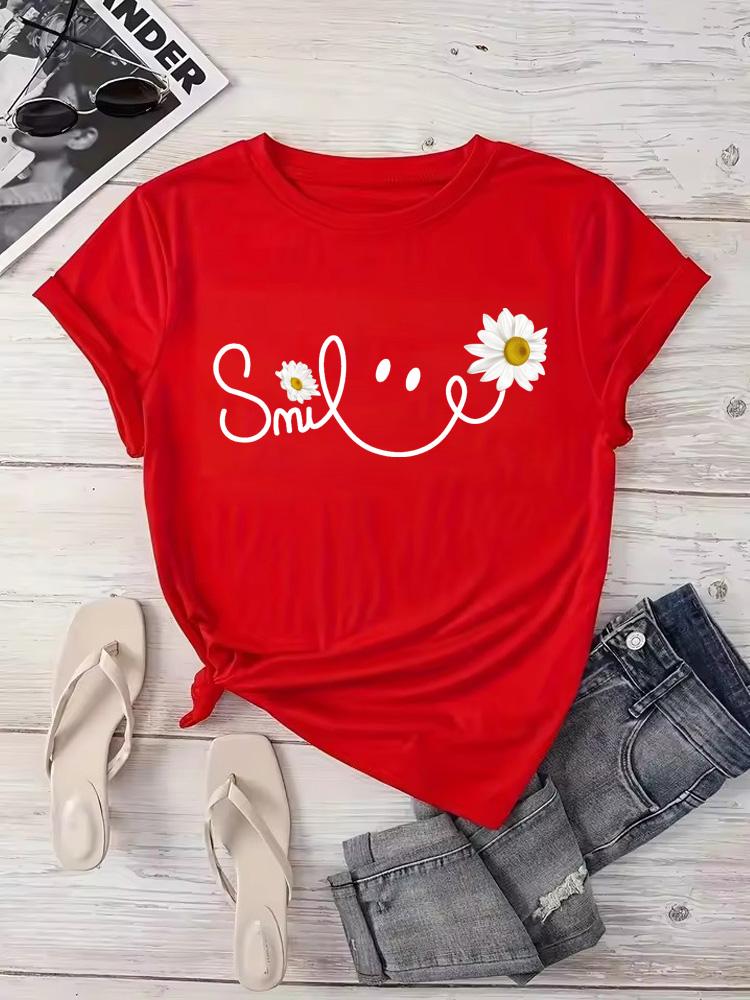 Beautiful Daisy Smile Letter Printed T Shirt Harajuku Fashion Graphic Black T Shirt Shirt Casual O-neck Female Tops Tee