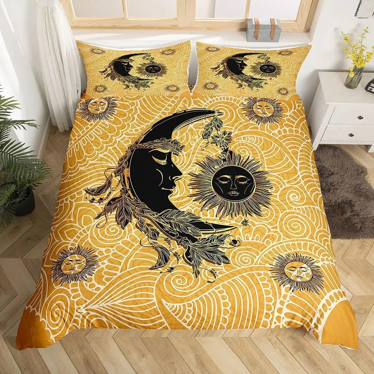 

Comforter Mandala Sun And Moon Comforter Ties Exotic Style Black And White Botanical Floral Polyester Bedding Set Comforter (quilt)-EU Single(135*200cm)3pcs