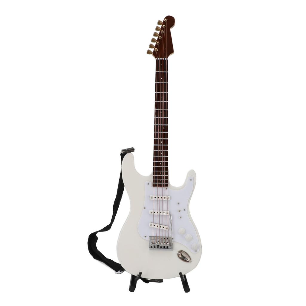 24cm White Micro Electric Guitar Model Wooden Guitar Decor with Bracket and Storage Box Home Decor