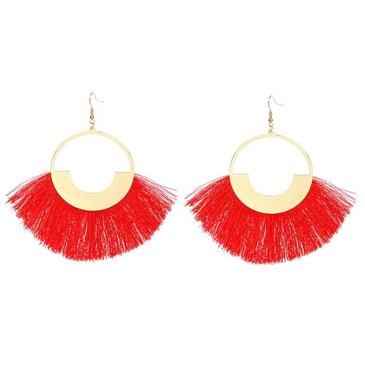 Богемные красные серьги ретро этнические серьги треугольные хлопковые нити бахрома серьги украшения для отпуска