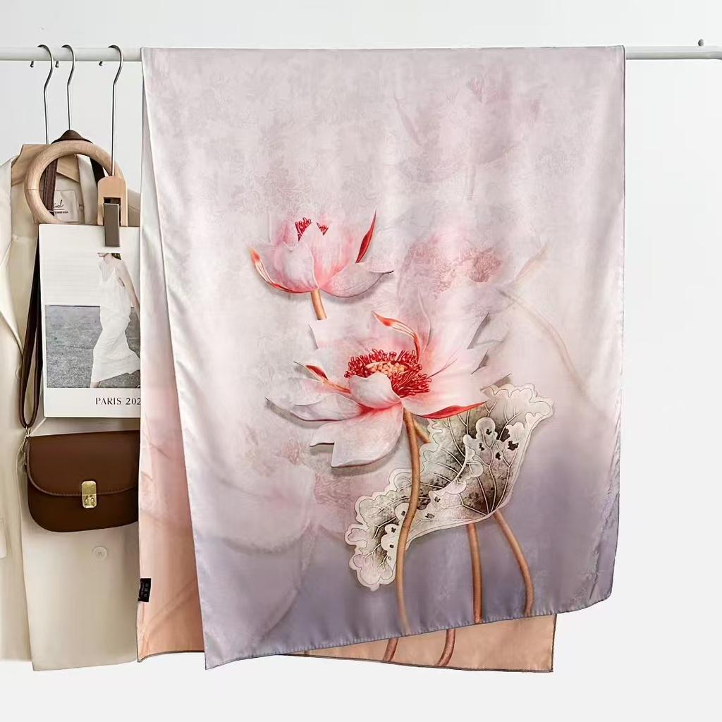 Double-Sided High-End Fragrant Cloud Yarn Long Silk Scarf Shawl 180 * 70 Retro Chinese Style Elegant Silk Scarf