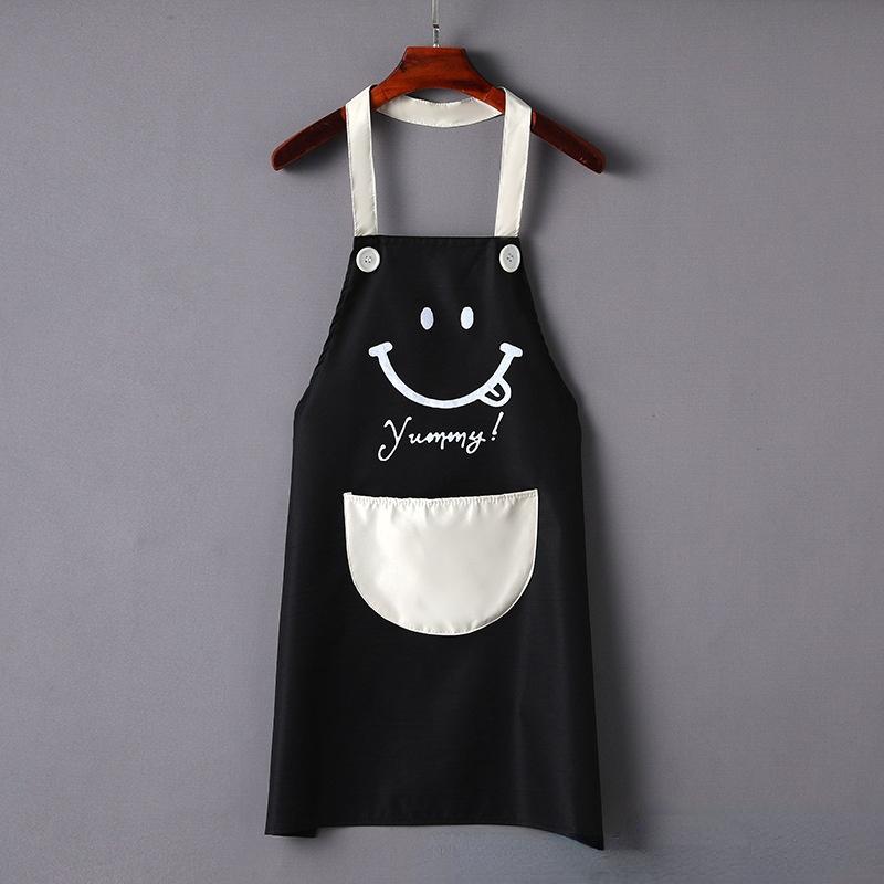 

Modern Black PVC Smile Printed Apron Waterproof Oil-proof for Femme Men Big Pocket Apron Dress Household Kitchen Supplies