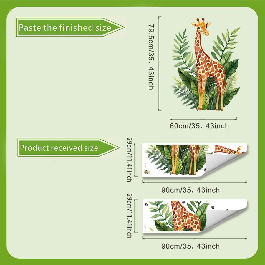 

Мультяшный жираф, зеленые листья, наклейки на стену для детской комнаты, спальни, украшение стены 30*90cm