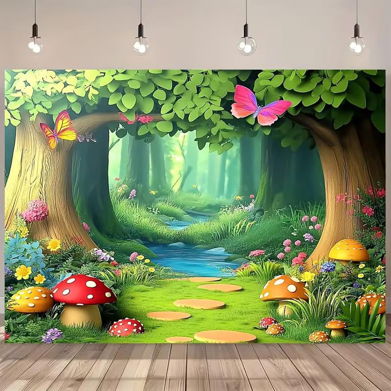 2D Enchanted Stream Forest Backdrop, 2D Fairy Tale Kids Party Decor 47.2x31.5inch/120*80cm