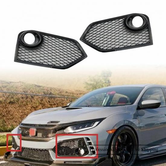 Pack Of 2 Front Open Mesh Fog Light Lamp Covers For Honda Civic Type R