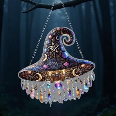 Halloween Witch Hat Decor Halloween Window Decor Witch Hat 2D Holiday Seasonal Decoration For Wall Door Frames Home Themed