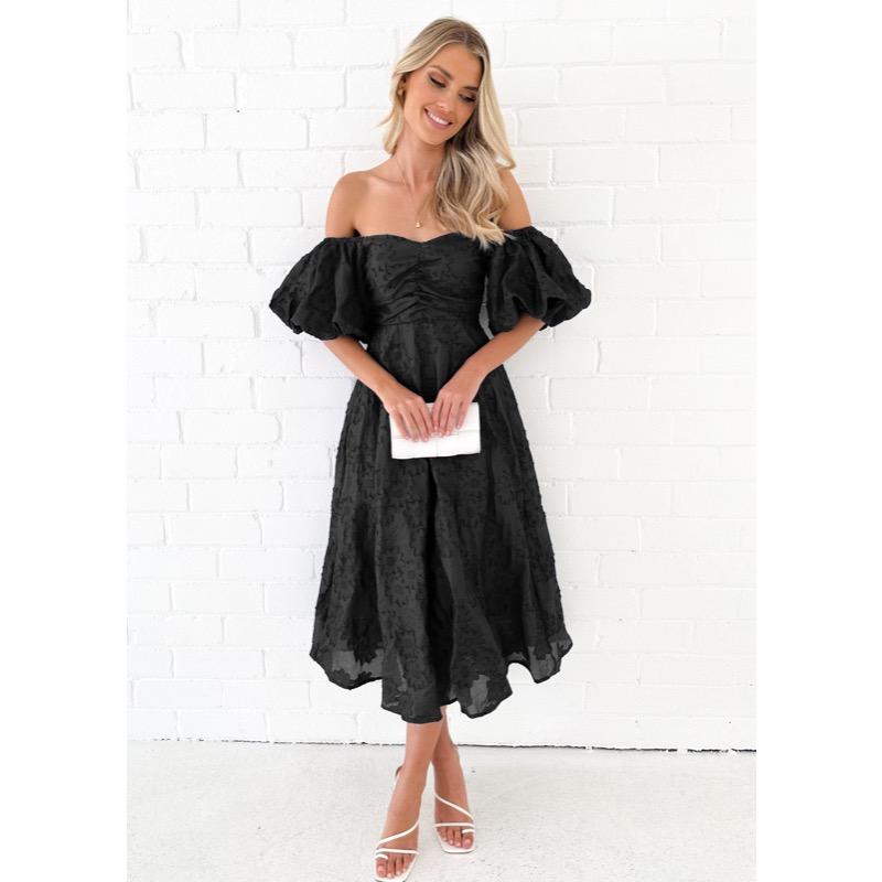 Bubble Sleeve Waist Cinching Temperament Dress for Women