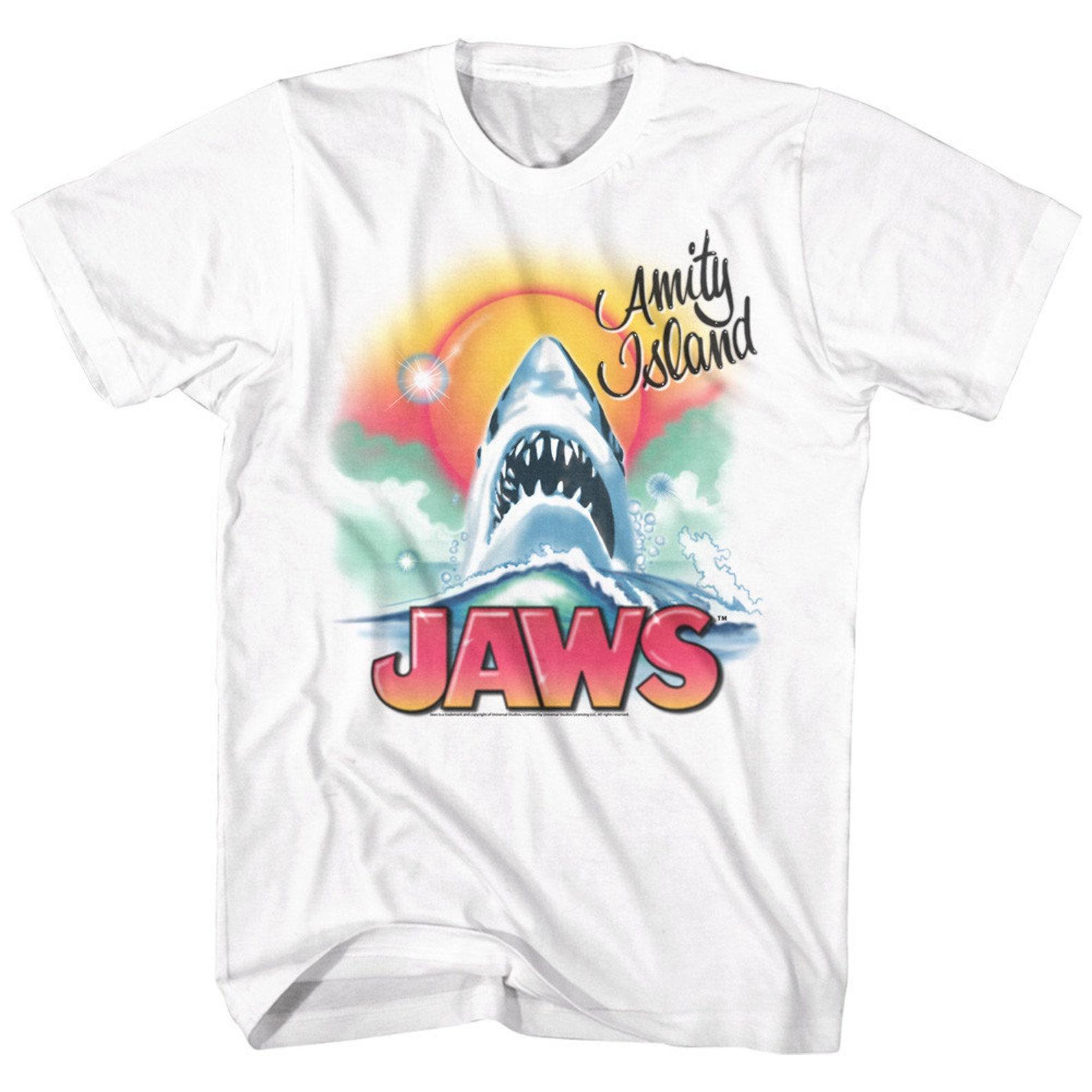 Jaws Beachy Airbrush White Adult T-Shirt S