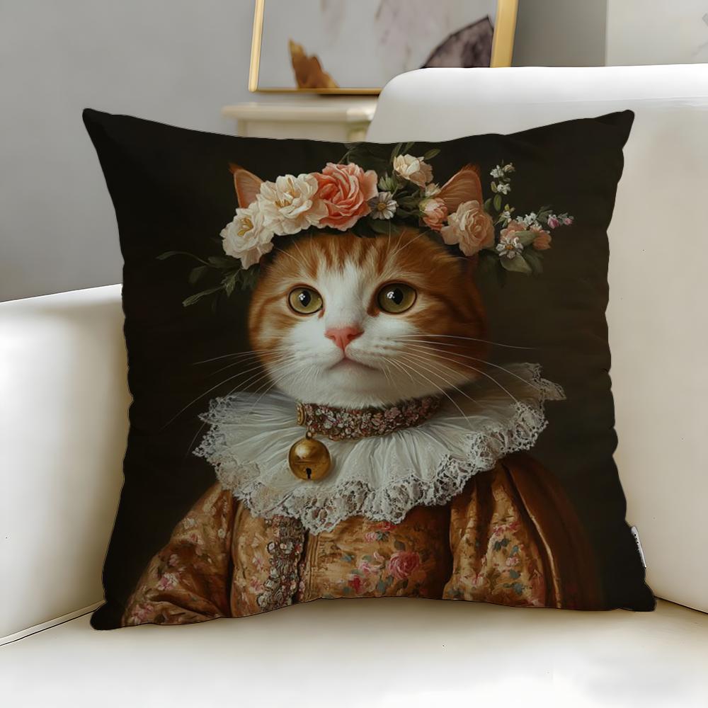 classic theme Renaissance Royal Cat Cushion Cover Soft EasyWash Pillow Case Versatile for Couch Bed Travel and Office