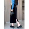 Black Velvet Bodycon Midi Skirt with Back Slit - Women's Small, Autumn/Winter 2025 Collection