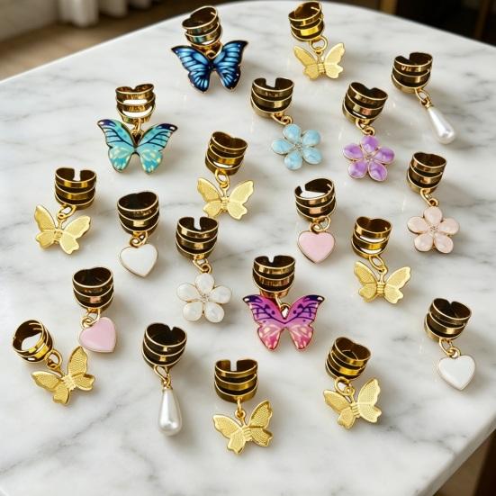20Pcs Braid Hair Accessories, Alloy Braided Hair Clips with Butterfly Heart Flower Pendants, Spiral Design Hair