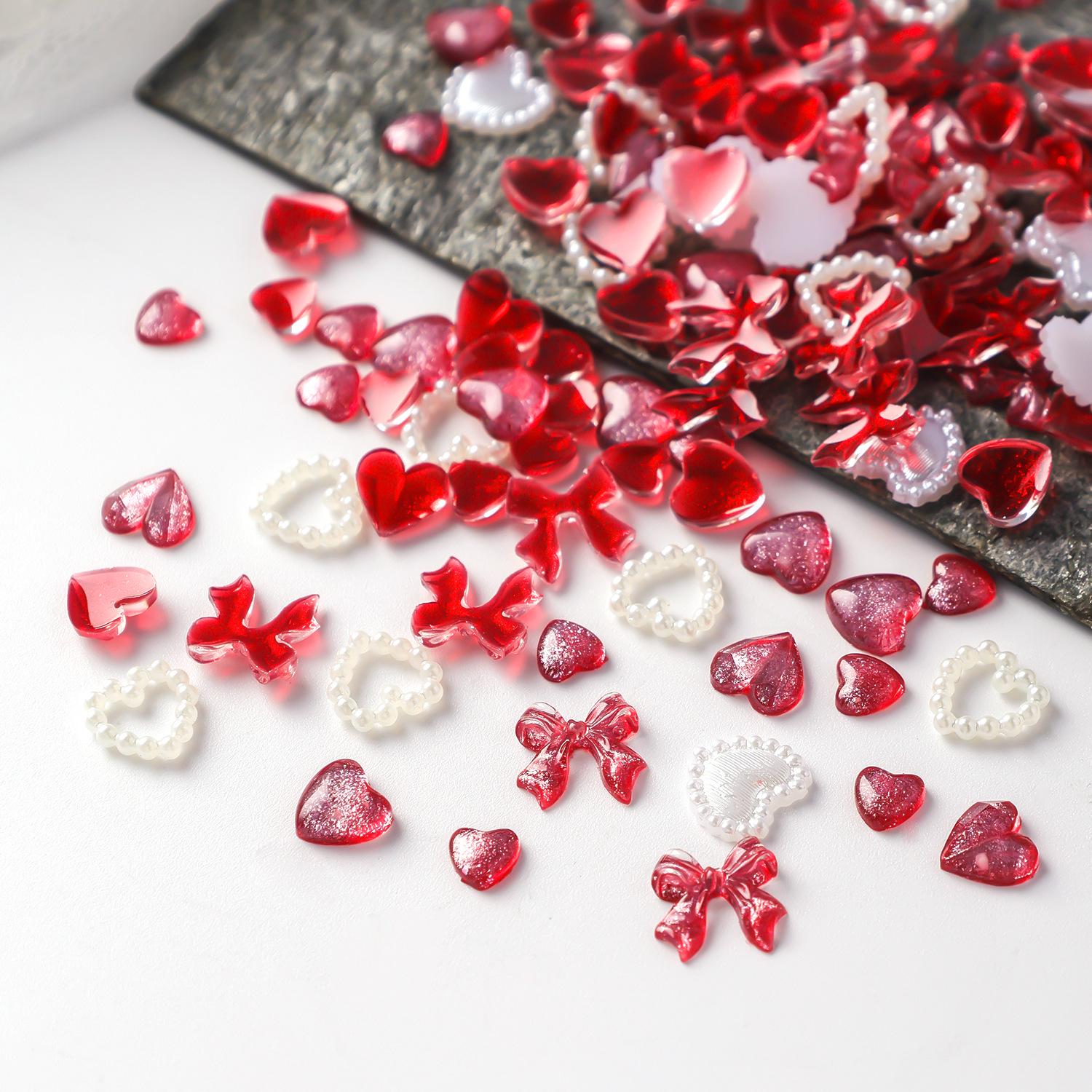 

Red Heart Bow Pearl Christmas New Year Nail Art Decorations Pack