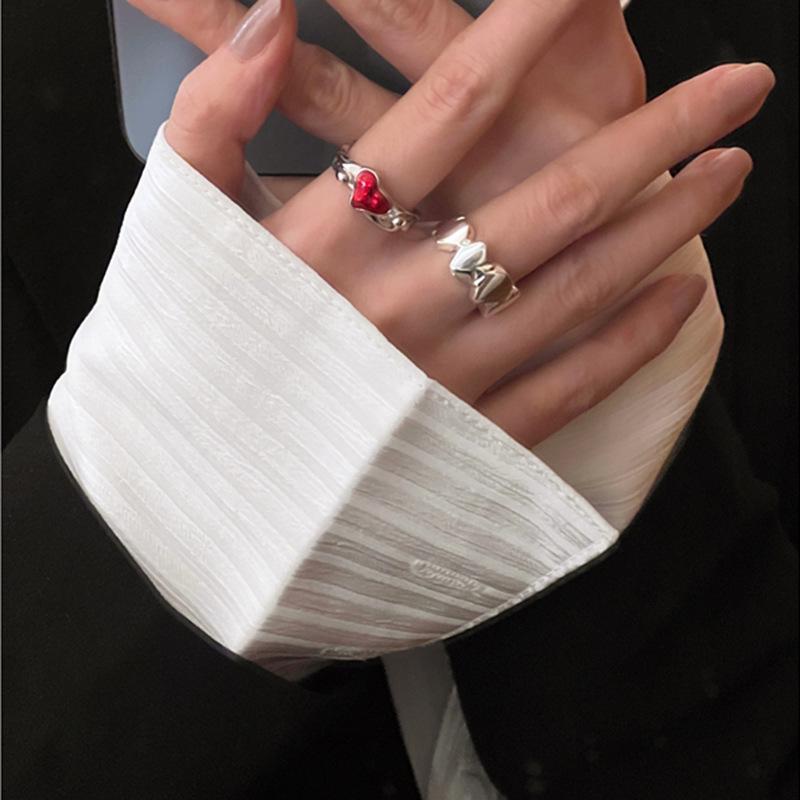 Korean Style Red Heart Adjustable Geometric Stackable Women's Ring - Trendy Hip Hop Fashion