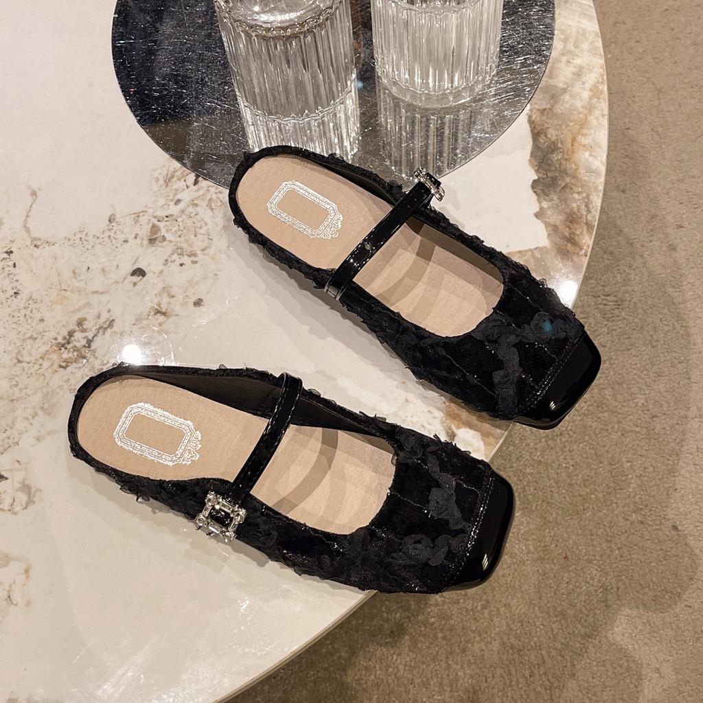 Flat heel bag head Mary Jane cool slippers women's 2025 new sequined Buling temperament sandals with skirt half slippers