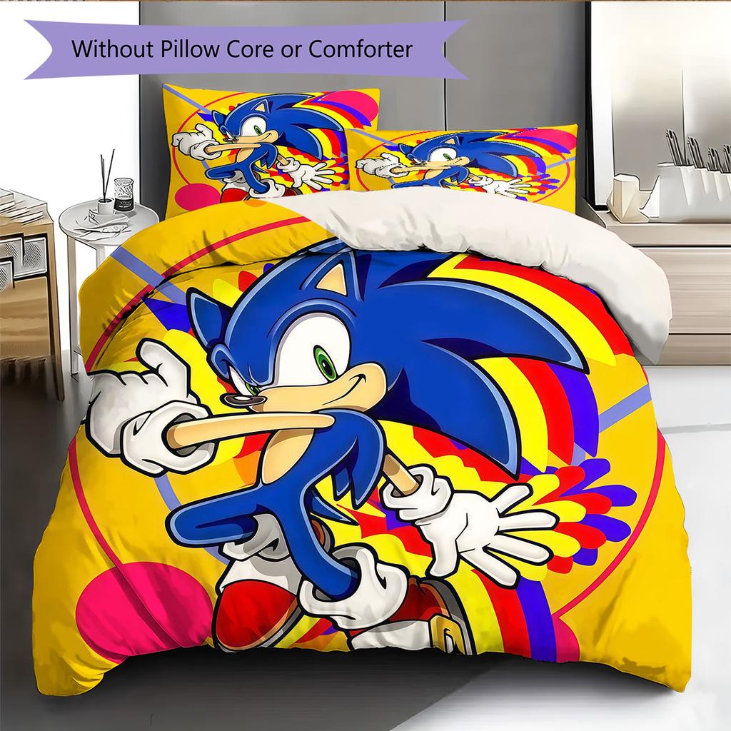 Sonic the Hedgehog2 Pattern Bedding Quilt Set  Home Decoration  Gift (1 * Duvet Cover + 2 * Pillowcase  Without Core)