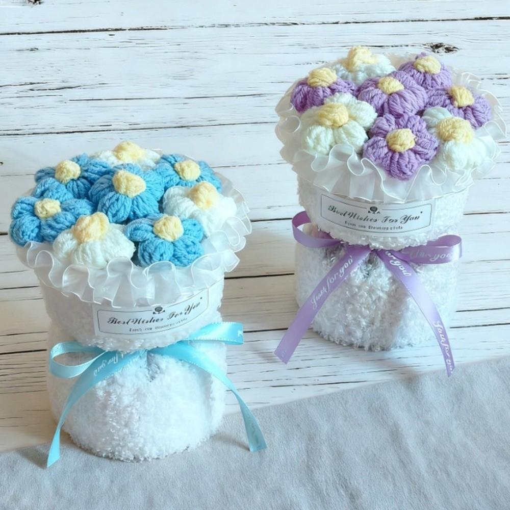New Colorful Bouquet Handmade Knitted Crochet Flowers Artificial Finished Bouquet Romantic Crochet Woven Flower Wedding