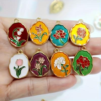 8pcs Vintage Floral Enamel Charms, Assorted Tulip Rose Lily Orchid Pendants for DIY Jewelry Making, Necklace Bracelet Earrings Keychain  Accessories