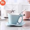 Hallo Keramik-Kaffeetasse, herzförmige Tassen, blau, kreative Milchtasse mit Löffel, Valentinstag-Geschenk-Tassen-Sets für Liebhaber