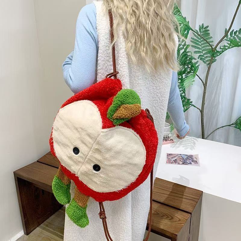 

Creative Apple Drawstring Backpack Large Capacity Plush Diagonal Cross Bags College Student Versatile Bag for Play Travel Holiday Gift Pack 45x33cm 45*33cm красный