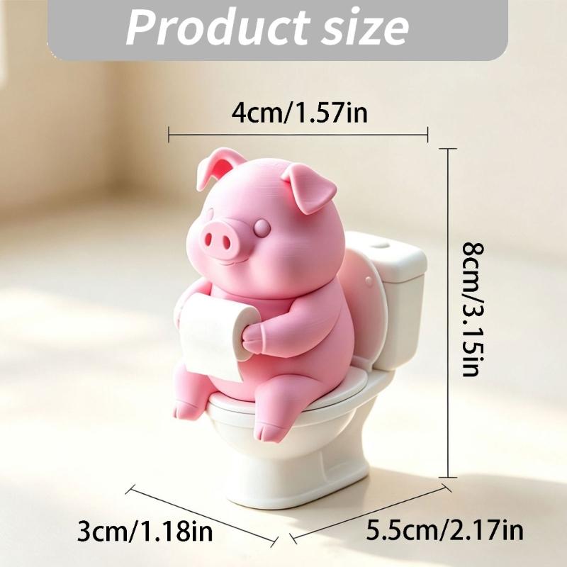 Pig Toilet Statues Cute Pink Pig Figurine On Toilet for Bathroom Shelf, Desk, Counter, and Office Display, Humorous Cartoon Figure for Home Gift Use
