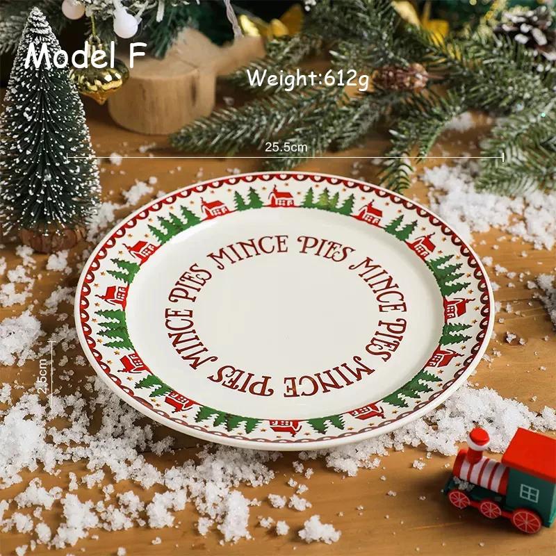 Ceramic Christmas Tableware Set with Handle, Soup Plate, Dinner Utensil, French Letter Cup, Steak Tray, Salad Bowl, Household