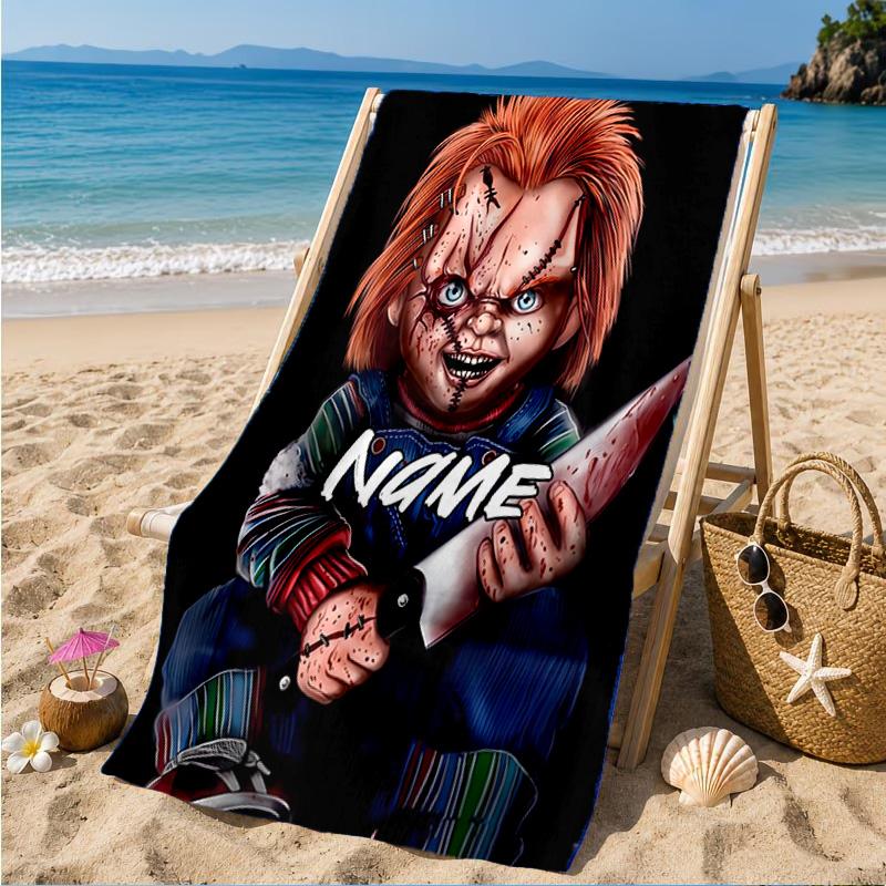 Custom Name Chucky's Bloody Tale Beach Towel Microfiber Beach Towel, Lightweight and Quick-Dry, for Summer Travel, Swimming Pool Gift