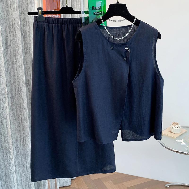 Elegant Pure Linen Skirt and Vest Set: Unique, Beautiful, and Stylish XL