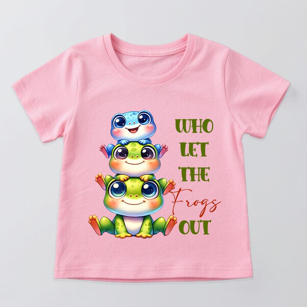 Who Let The Frogs Out Print Kids Cotton T Shirt Boys Girls Short Sleeve Tee Soft Casual Daily Wear Children Clothing
