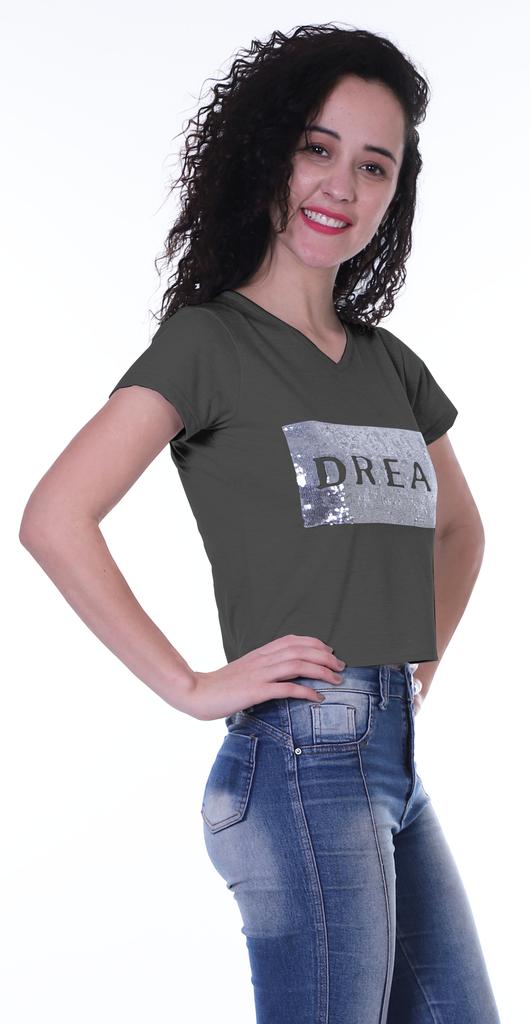 Moomaya Womens Short Sleeves V Neck Tshirt Top w  Sequin Patch ShortTee Summer