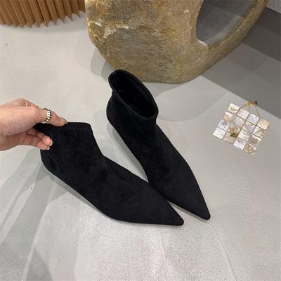 Women's Slim Heel Cotton Boots Winter New Pointed Suede Sleeve Anti-slip Wear-resistant Short Boots