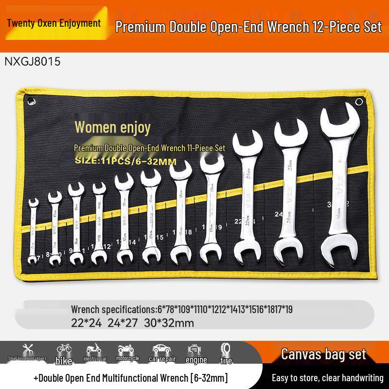 10-Piece Double-Head Wrench Set - Chrome Vanadium Steel for Automotive Repair