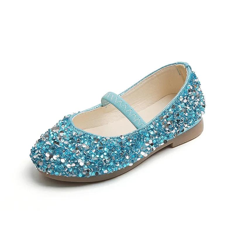Children's New Single Shoe Girls' Fashion Show Sequined Crystal Shoes Baby Baotou Fashionable Soft Soled Princess Shoes