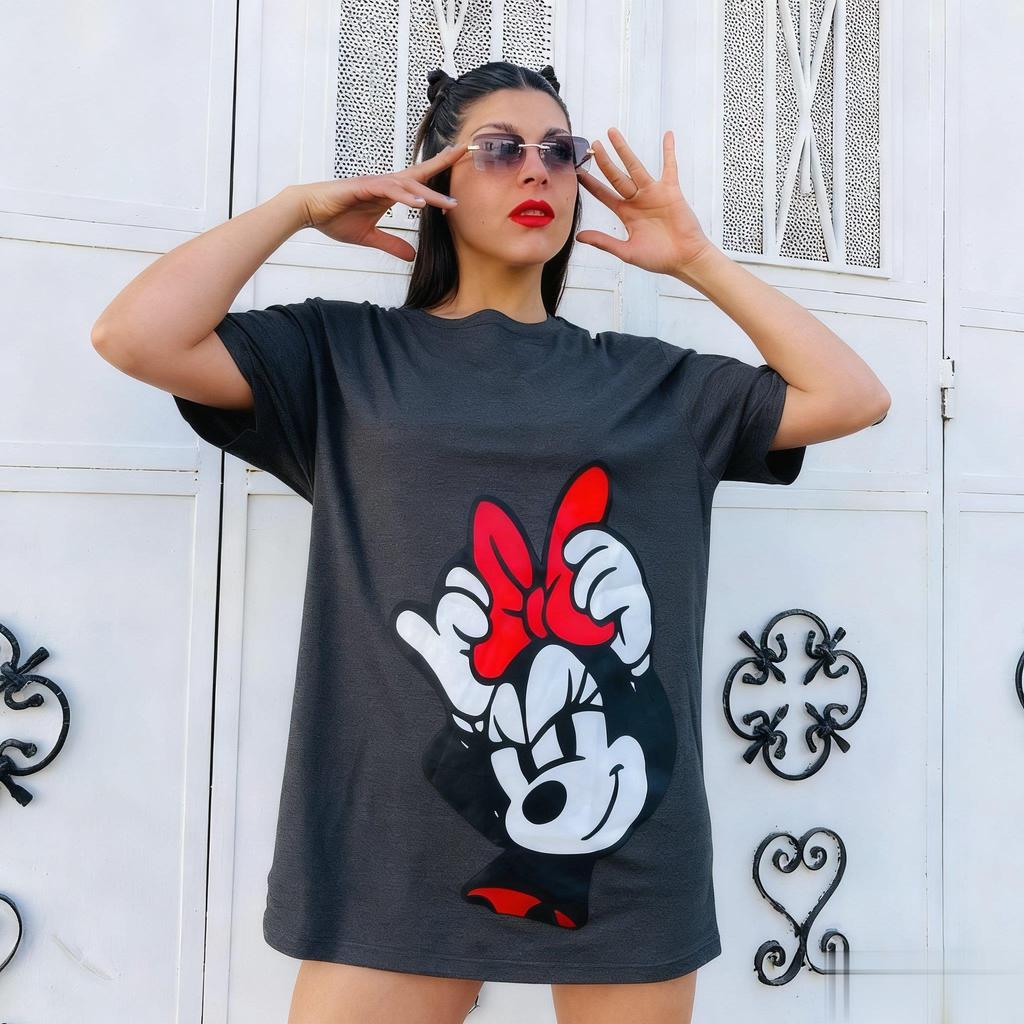 Disney Minnie Maus Damen T-Shirt Locker Kurzarm Sommer Freizeit Oberteil Streetwear Trendig Niedlich Cartoon Grafik T-Shirt Y2k Kleidung