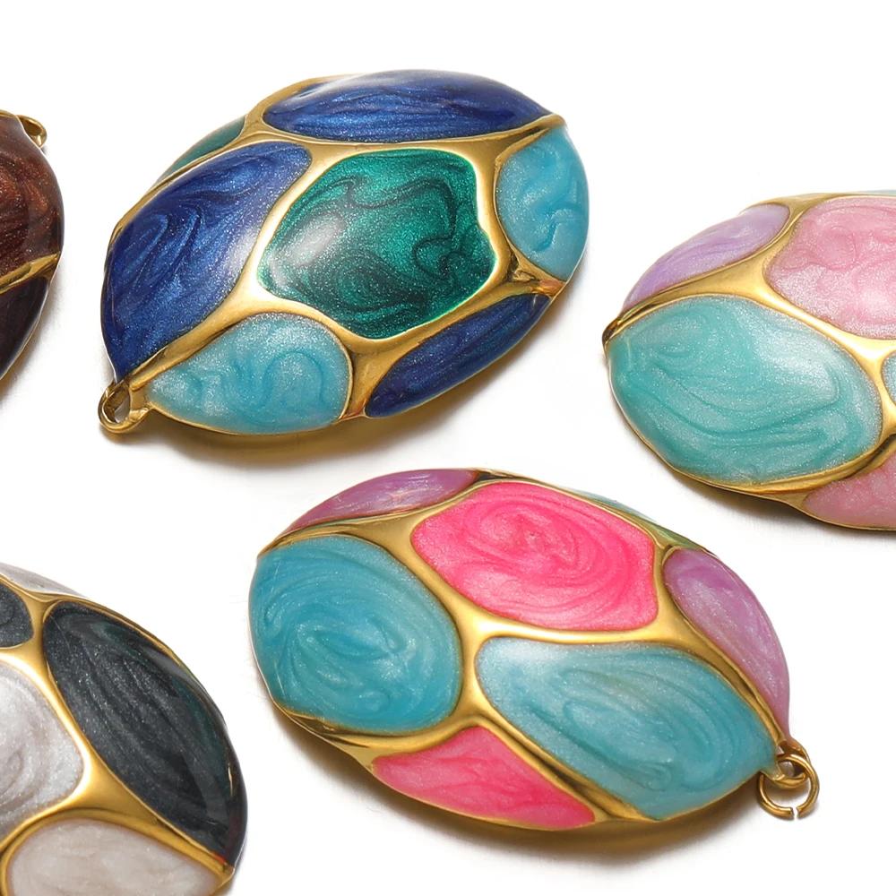 5pcs Stainless Steel Enamel Dinosaur Egg Charms Pendants for DIY Children Necklaces Boho Jewelry Earrrings Making Supplies