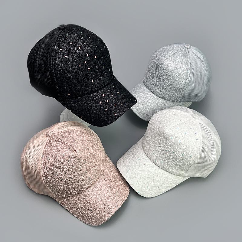 Sequins Solid Color Baseball Cap Ladies Mesh Shade Outdoor Leisure Travel Fashion Network Hat