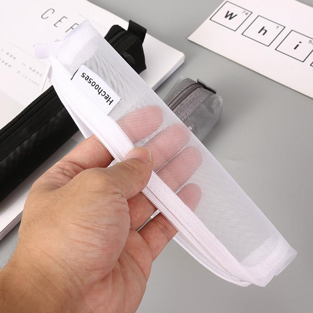 Jednoduchá průhledná síťovaná taška na tužky Přenosná taška na tužky pro studentské zkoušky Mini čtvercová taška na psací potřeby