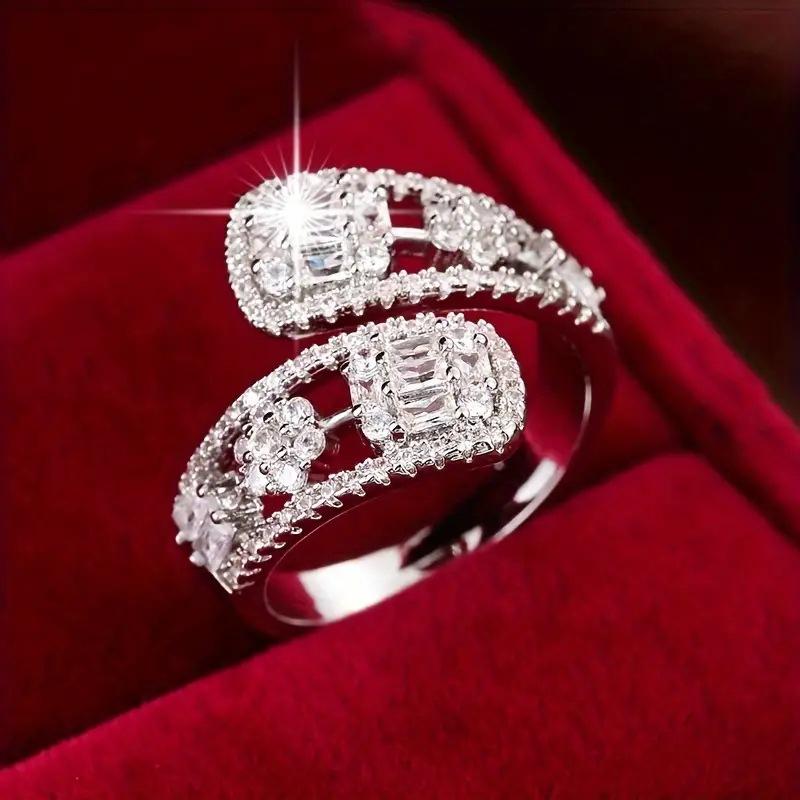 Open Ring Female, Adjustable Micro-Inlaid Zircon Ring Chic Style Fashion