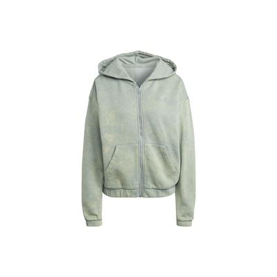 All Season Fleece Washed Full-Zip Hooded Track Top Women Tops Green IL3273