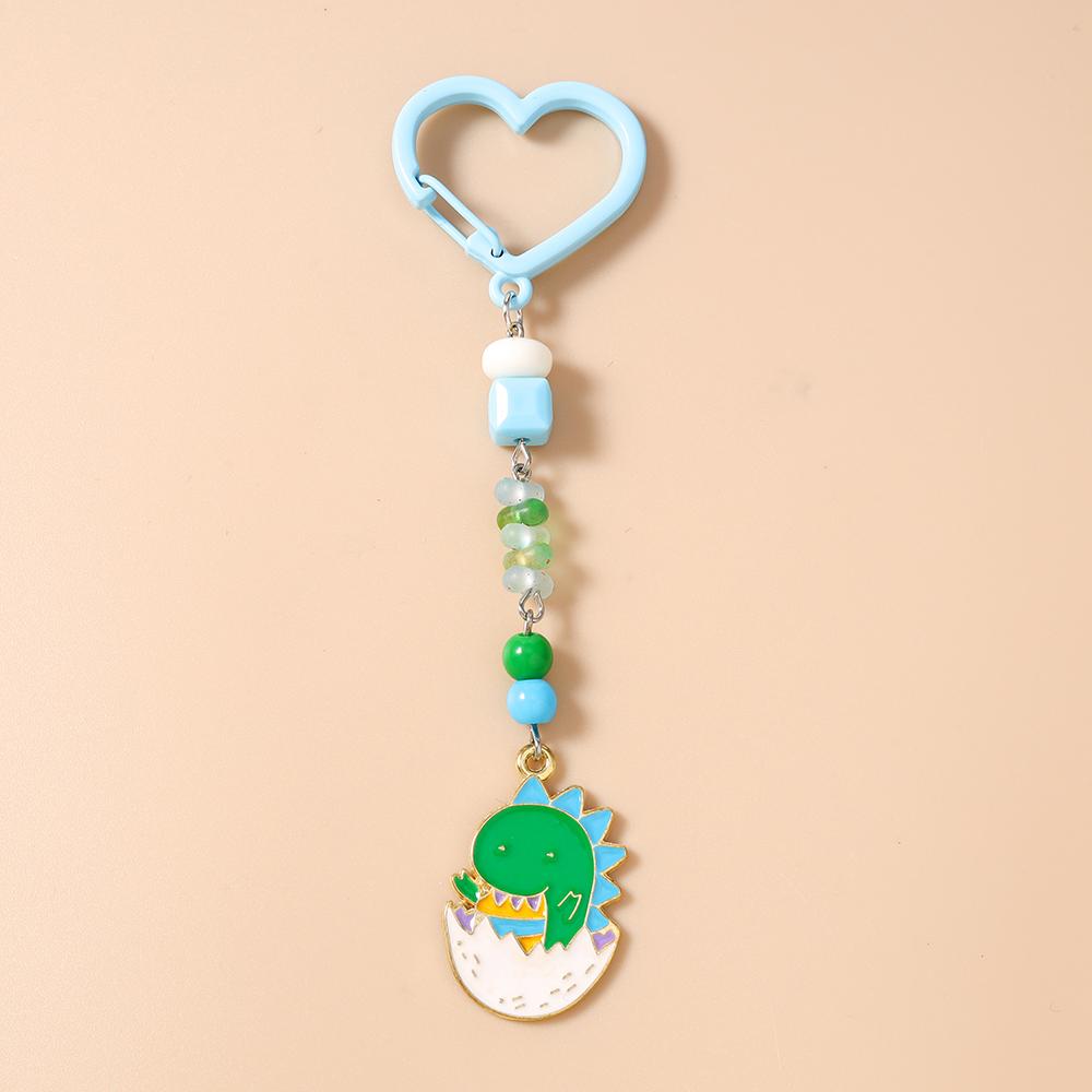 Lovely Enamel Animal Dinosaur Keychain Women Girls Handmade Beaded Key Ring Pendants for Handbag Decor DIY Jewelry Gift