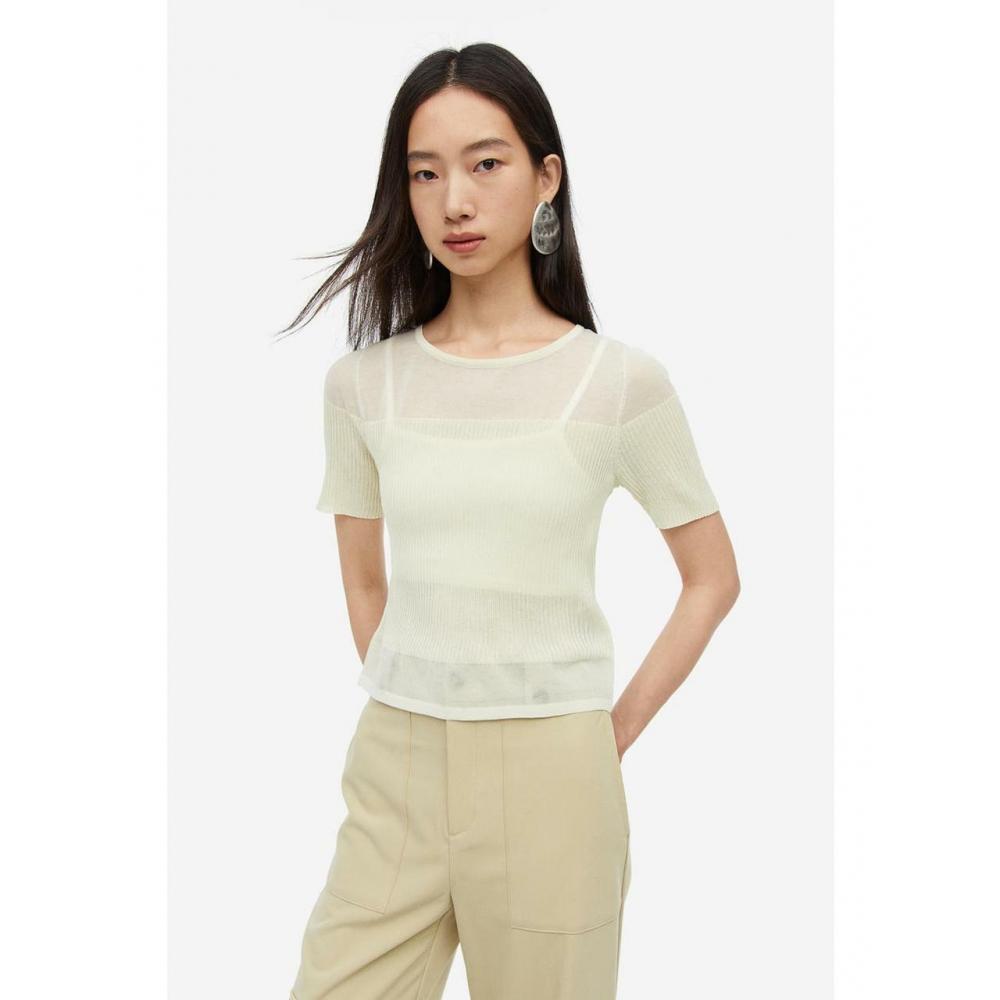 

H&M Трикотажный топ в рубчик Светло-желтый 1206391001