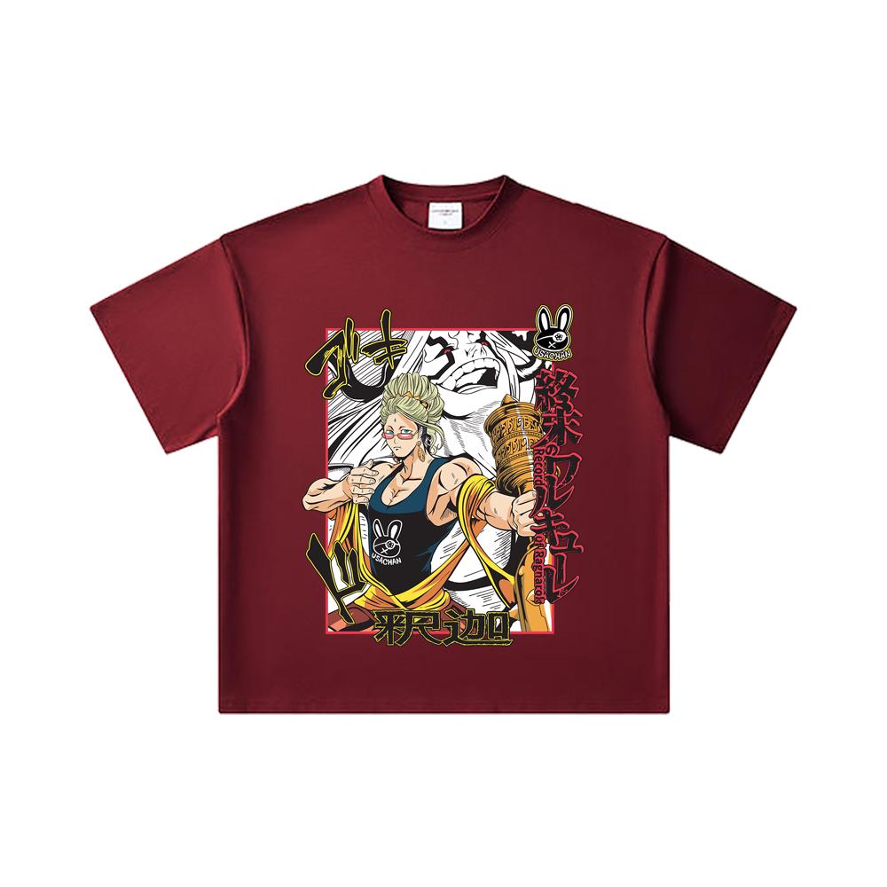 

260 GSM Double Yarn 32 Count 100% Cotton Record of Ragnarok V5 Buddha Print Unisex Heavy Cotton T Shirt 2XL вина червоного кольору